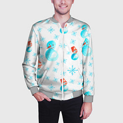 Бомбер мужской Зимний новогодний узор со снеговиками и снежинками, цвет: 3D-меланж — фото 2