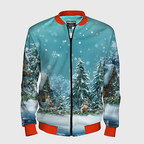 Мужской бомбер Новогодний снегопад / 3D-Красный – фото 1