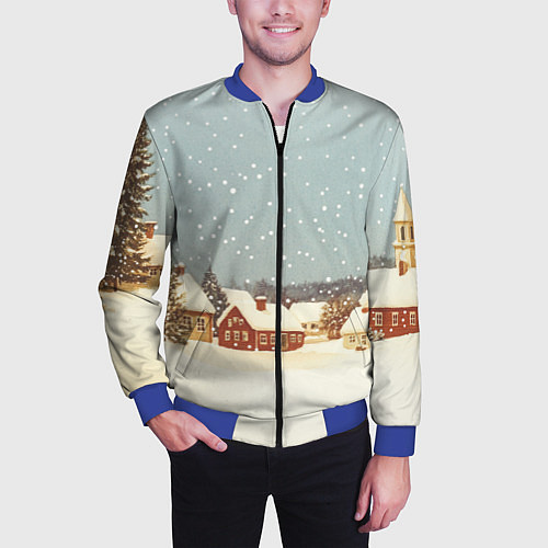 Мужской бомбер Дома и снежное небо / 3D-Синий – фото 3