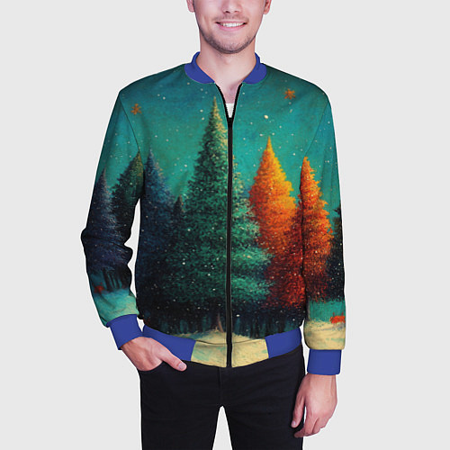 Мужской бомбер Разноцветные елочки / 3D-Синий – фото 3