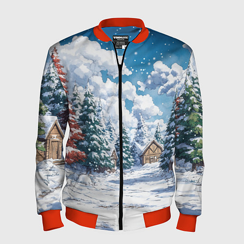 Мужской бомбер Предновогодняя природа / 3D-Красный – фото 1