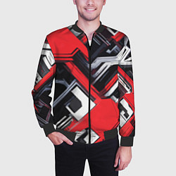 Бомбер мужской Красно-белый техно паттерн, цвет: 3D-черный — фото 2