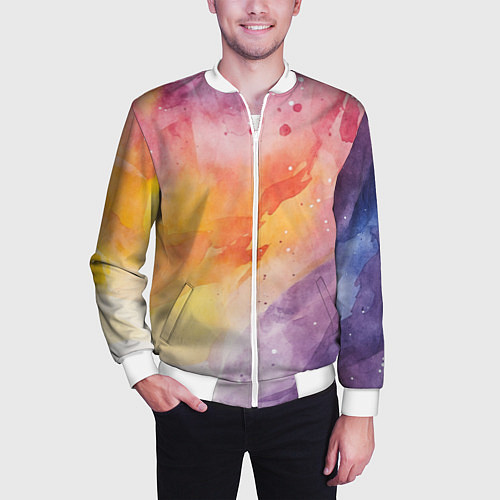 Мужской бомбер Краски акварели / 3D-Белый – фото 3