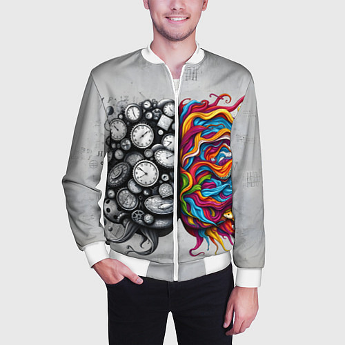 Мужской бомбер Полушария мозга / 3D-Белый – фото 3