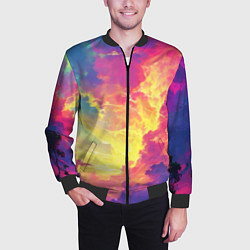 Бомбер мужской Розовые облака на синем небе, цвет: 3D-черный — фото 2
