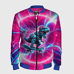 Бомбер мужской Cyber tyrannosaurus is a cool skateboarder, цвет: 3D-синий