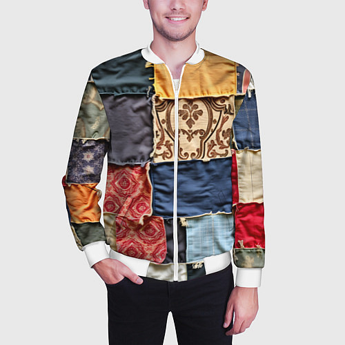 Мужской бомбер Яркий пэчворк / 3D-Белый – фото 3