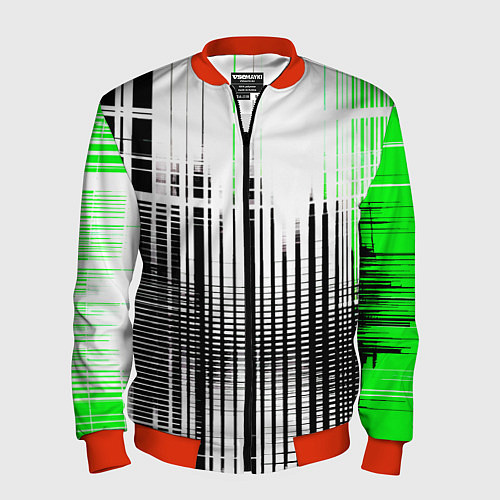 Мужской бомбер Зелёно-чёрный гранж на белом фоне / 3D-Красный – фото 1