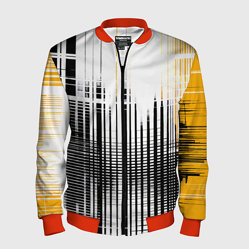 Мужской бомбер Жёлто-чёрный гранж на белом фоне / 3D-Красный – фото 1
