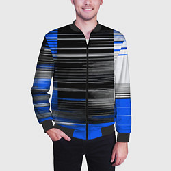 Бомбер мужской Белые вертикальные полосы на чёрно-синем фоне, цвет: 3D-черный — фото 2