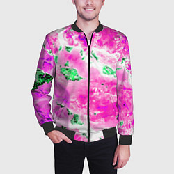 Бомбер мужской Розово-зелёная абстракция, цвет: 3D-черный — фото 2