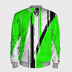 Мужской бомбер Black and white vertical stripes on a green backgr