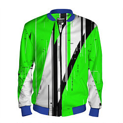 Бомбер мужской Black and white vertical stripes on a green backgr, цвет: 3D-синий