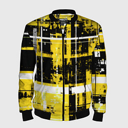 Бомбер мужской Жёлто-белый гранж на чёрном фоне, цвет: 3D-черный