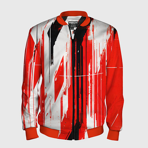 Мужской бомбер Вертикальные чёрно-белые линии на красном фоне / 3D-Красный – фото 1
