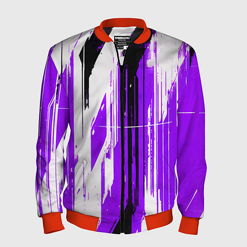 Мужской бомбер Вертикальные чёрно-белые линии на фиолетовом фоне / 3D-Красный – фото 1