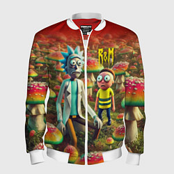 Бомбер мужской Рик и Морти заблудились в мухоморном поле, цвет: 3D-белый