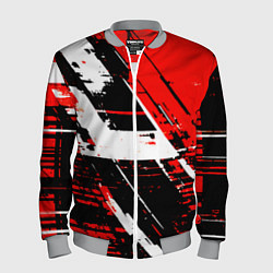 Бомбер мужской Diagonal black and white stripes on a red backgrou, цвет: 3D-меланж
