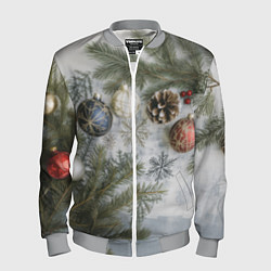 Бомбер мужской Новогодние ветки, цвет: 3D-меланж
