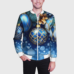 Бомбер мужской Синие новогодние шары, цвет: 3D-белый — фото 2