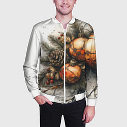 Бомбер мужской Новогодние игрушки и шишки, цвет: 3D-белый — фото 2