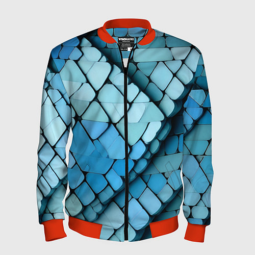 Мужской бомбер Синие рельефные плитки / 3D-Красный – фото 1
