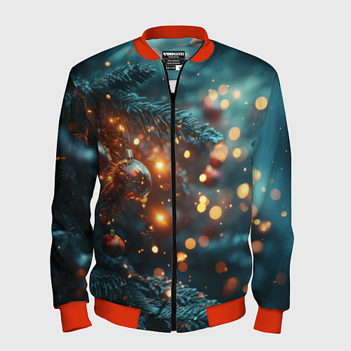 Мужской бомбер Елочные шары и боке / 3D-Красный – фото 1