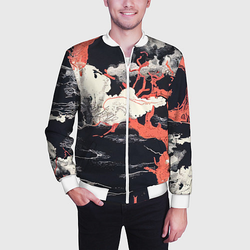 Мужской бомбер Паттерн с деревьями в японском стиле - нейросеть / 3D-Белый – фото 3