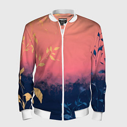 Бомбер мужской Листья на сине-розовом фоне - нейросеть, цвет: 3D-белый