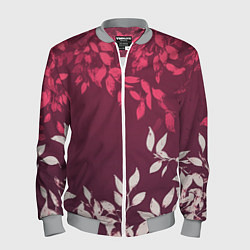 Бомбер мужской Листья на бордовом фоне - нейросеть, цвет: 3D-меланж