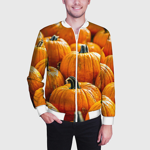 Мужской бомбер Много тыкв / 3D-Белый – фото 3