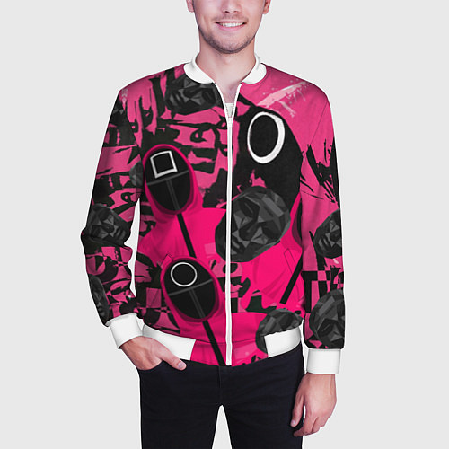 Мужской бомбер Игра в кальмара маска распорядителя и стражи / 3D-Белый – фото 3