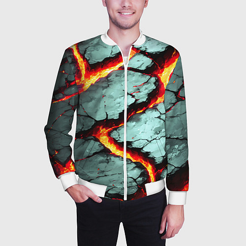 Мужской бомбер Треснувший камень жёлтый / 3D-Белый – фото 3