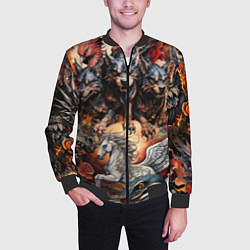 Бомбер мужской Мифические существа в стиле татуировки Ирезуми, цвет: 3D-черный — фото 2