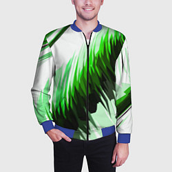 Бомбер мужской Чёрно-зелёные острые полосы на белом фоне, цвет: 3D-синий — фото 2