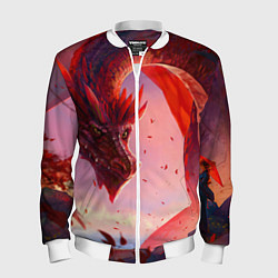 Бомбер мужской Дракон красный мифический, цвет: 3D-белый