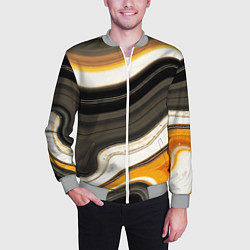 Бомбер мужской Волнистые чёрно-жёлтые полосы на белом фоне, цвет: 3D-меланж — фото 2