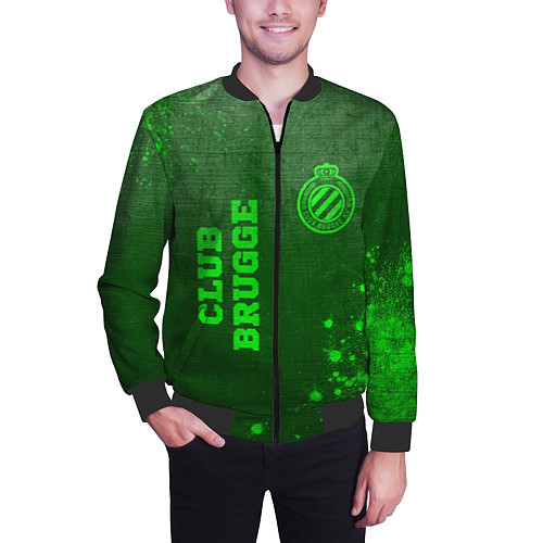 Мужской бомбер Club Brugge - green gradient вертикально / 3D-Черный – фото 3