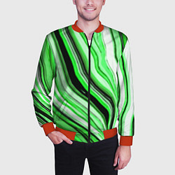 Бомбер мужской Волнистые вертикальные чёрно-зелёные полосы, цвет: 3D-красный — фото 2