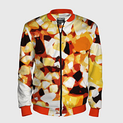 Бомбер мужской Жёлто-белая абстракция на чёрном фоне, цвет: 3D-красный