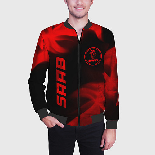 Мужской бомбер Saab - red gradient вертикально / 3D-Черный – фото 3