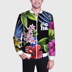 Бомбер мужской Tropical flowers - aloha, цвет: 3D-белый — фото 2
