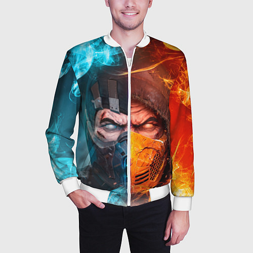 Мужской бомбер Mortal Kombat - Саб-зиро и Скорпион / 3D-Белый – фото 3