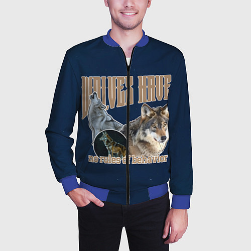 Мужской бомбер Волки в ночи / 3D-Синий – фото 3