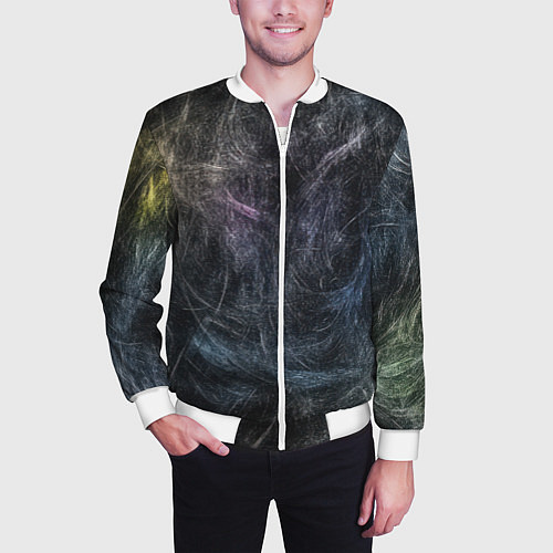 Мужской бомбер Разноцветные хаотичные линии / 3D-Белый – фото 3