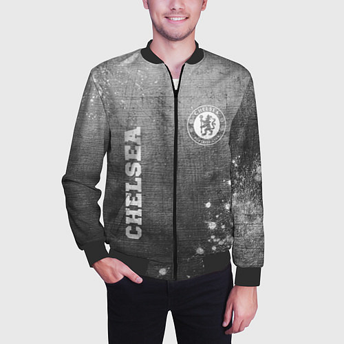 Мужской бомбер Chelsea - grey gradient вертикально / 3D-Черный – фото 3