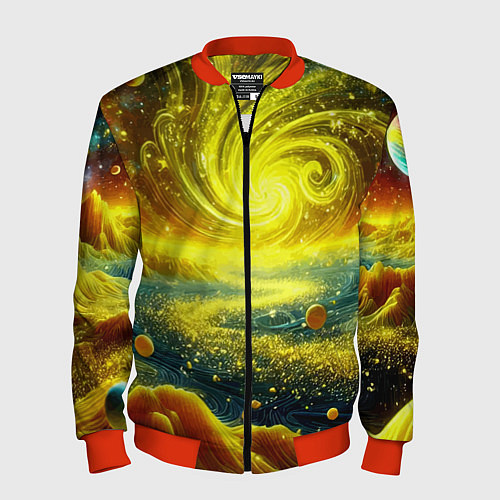 Мужской бомбер Neon galaxy - ai art fantasy / 3D-Красный – фото 1