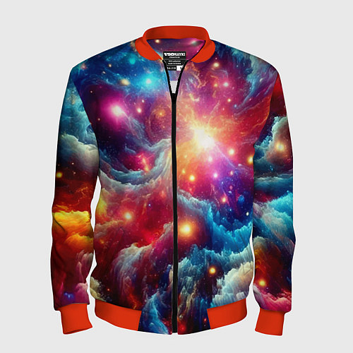 Мужской бомбер Colorfull neon space clouds - ai art fantasy / 3D-Красный – фото 1