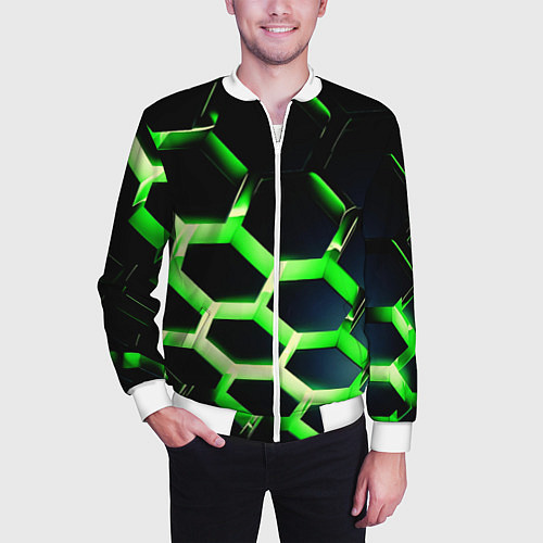 Мужской бомбер Neon Honeycombs / 3D-Белый – фото 3