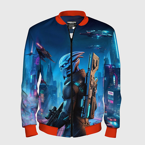 Мужской бомбер Mass Effect - neon glow fantastic / 3D-Красный – фото 1